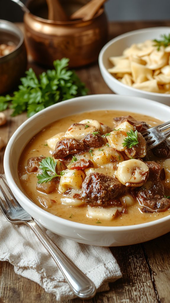 creamy beef stroganoff dish