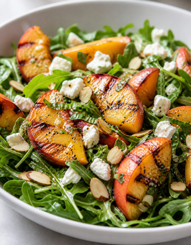 Grilled Peach Arugula Salad finished dish