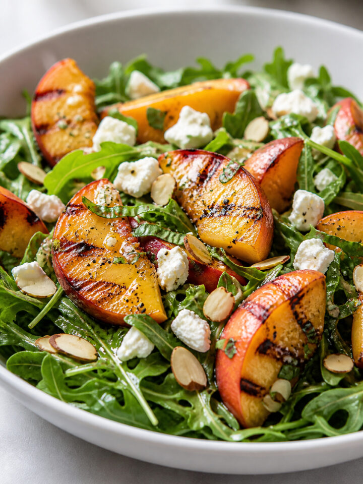 Grilled Peach Arugula Salad finished dish